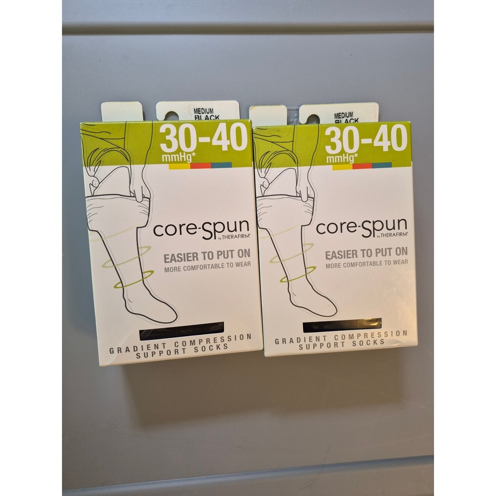 Core-Spun Gradient Compression Support Socks 30-40mmHg Black Size Medium